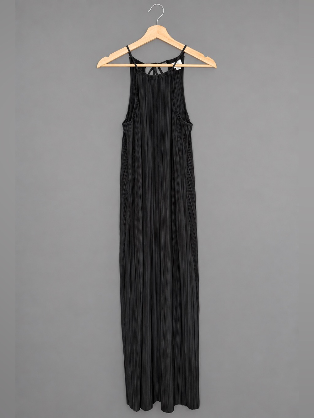 A New Day Black Pleated Maxi Dress Size L Tie Back